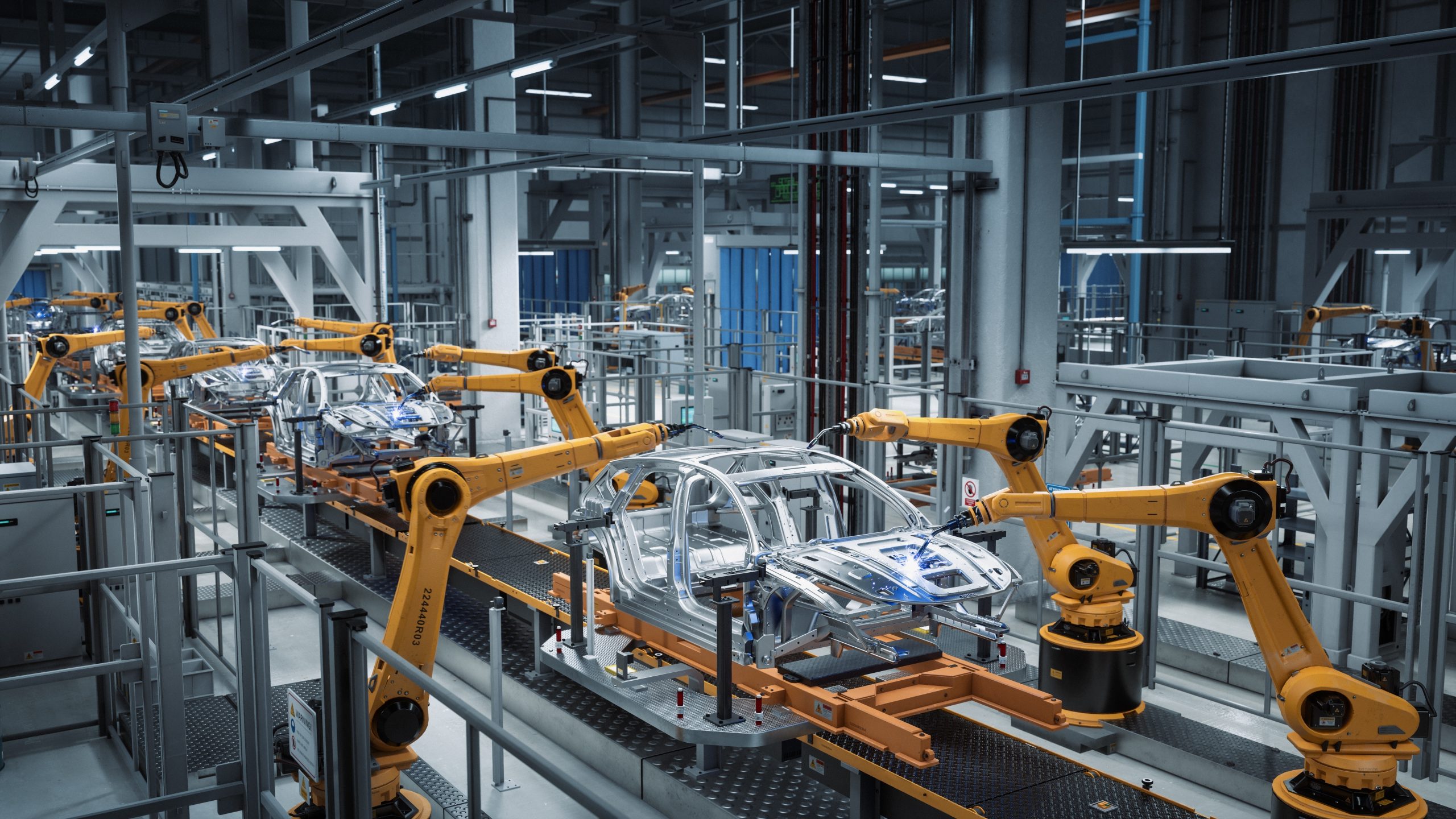 Car,Factory,3d,Render:,Automated,Robot,Arm,Assembly,Line,Manufacturing